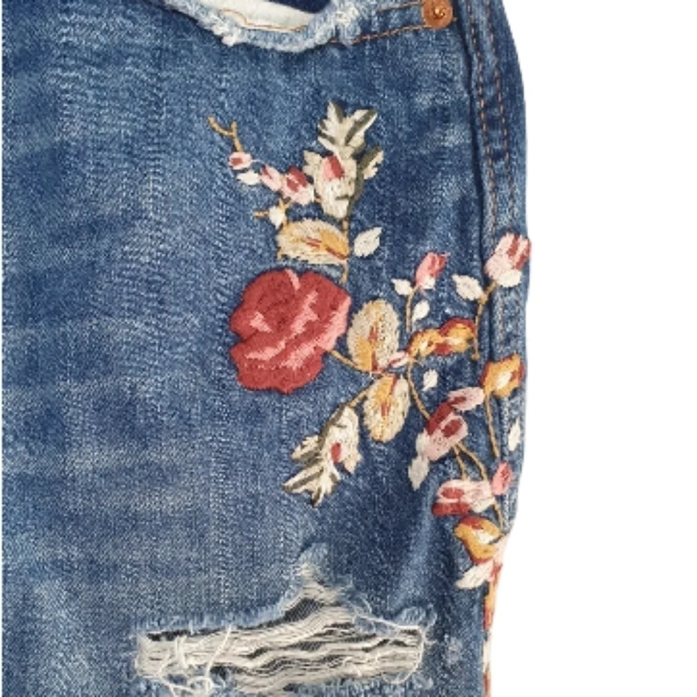 ABERCROMBIE & FITCH Jean Floral Embroidered Distressed Mini Skirt Womens Size 28